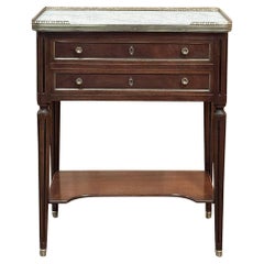 Antique French Directoire Mahogany End Table with Carrara Marble