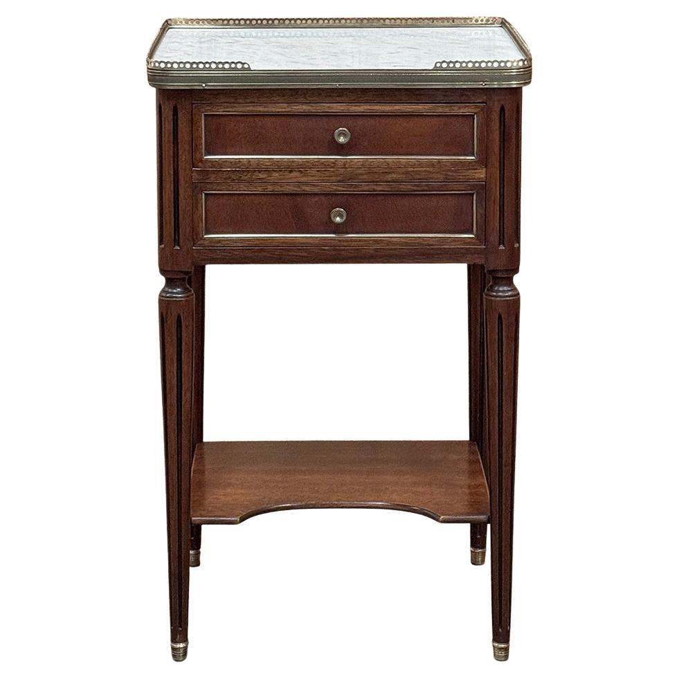Antique French Directoire Mahogany End Table with Carrara Marble For Sale