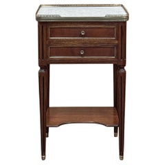 Antique French Directoire Mahogany End Table with Carrara Marble