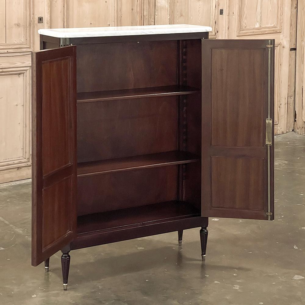 20th Century Antique French Directoire Mahogany Petite Cabinet with Carrara Marble Top For Sale