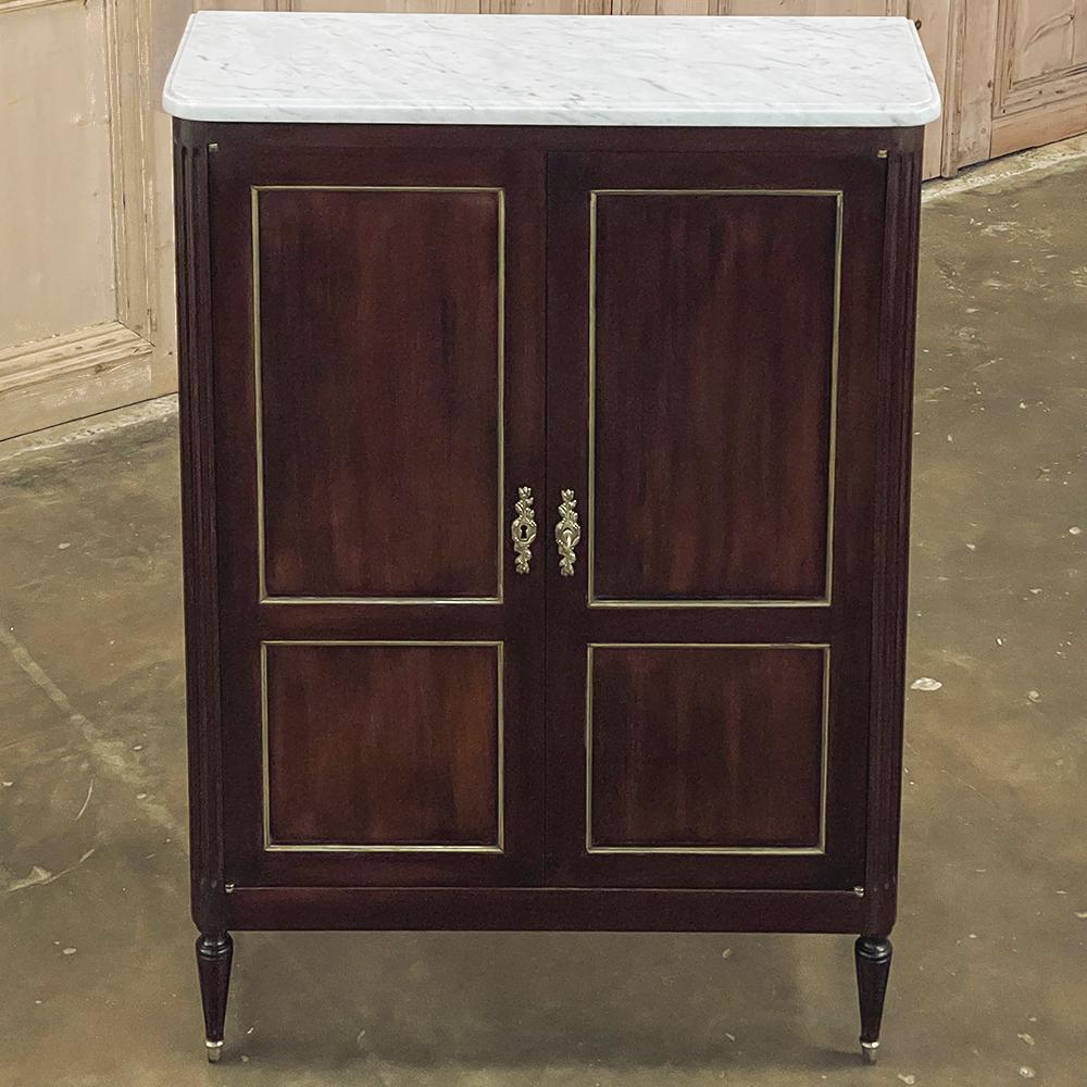 Antique French Directoire Mahogany Petite Cabinet with Carrara Marble Top For Sale 1