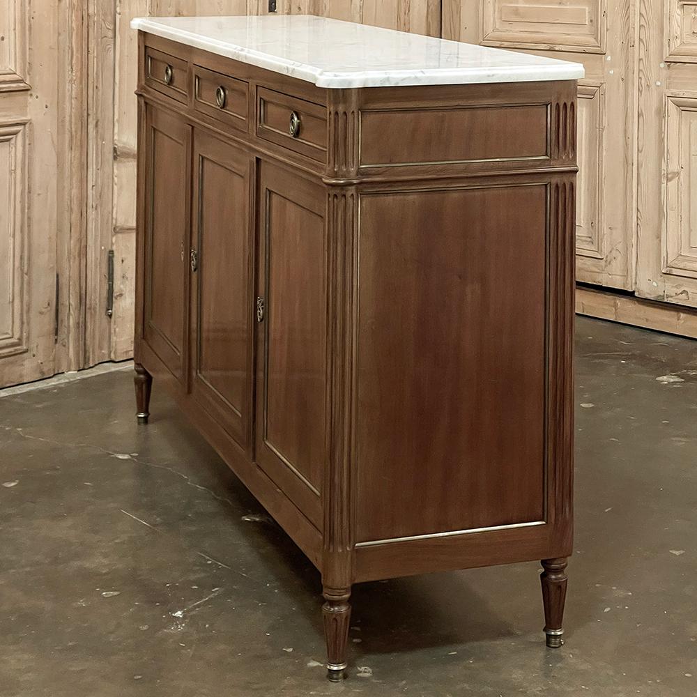 Antique French Directoire Neoclassical Mahogany Buffet with Carrara Marble Top For Sale 13