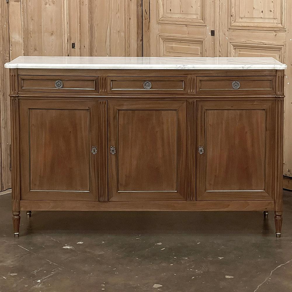 Antique French Directoire Neoclassical Mahogany Buffet with Carrara Marble Top In Good Condition For Sale In Dallas, TX