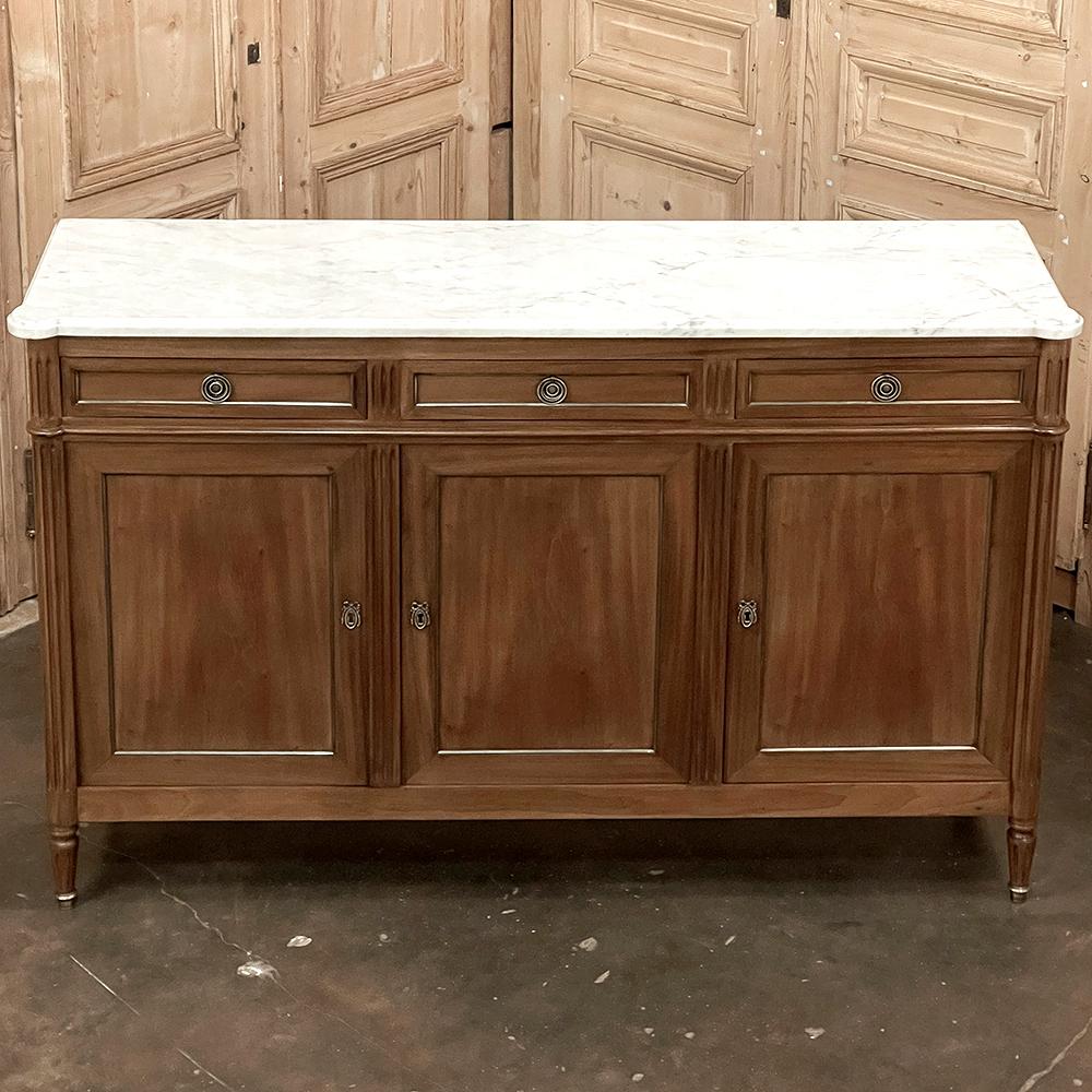 Antique French Directoire Neoclassical Mahogany Buffet with Carrara Marble Top For Sale 2