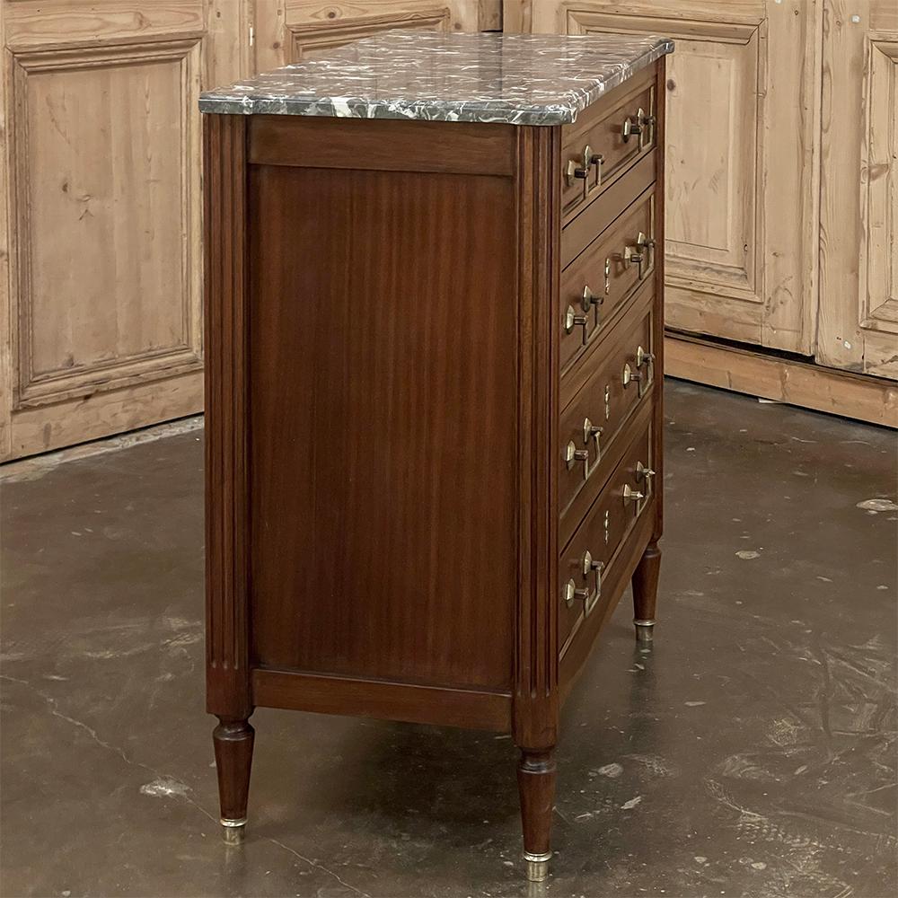 Antique French Directoire Neoclassical Mahogany Commode with Marble Top For Sale 11