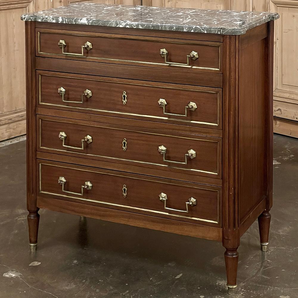 Hand-Crafted Antique French Directoire Neoclassical Mahogany Commode with Marble Top For Sale