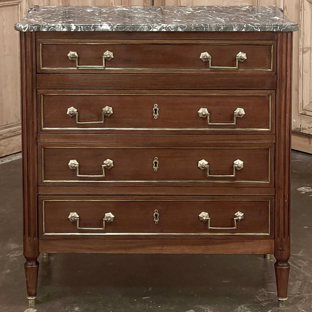 Antique French Directoire Neoclassical Mahogany Commode with Marble Top In Good Condition For Sale In Dallas, TX