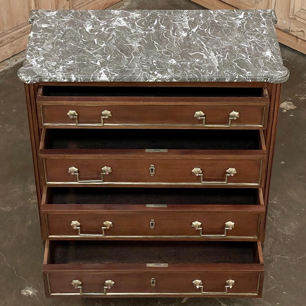 20th Century Antique French Directoire Neoclassical Mahogany Commode with Marble Top For Sale
