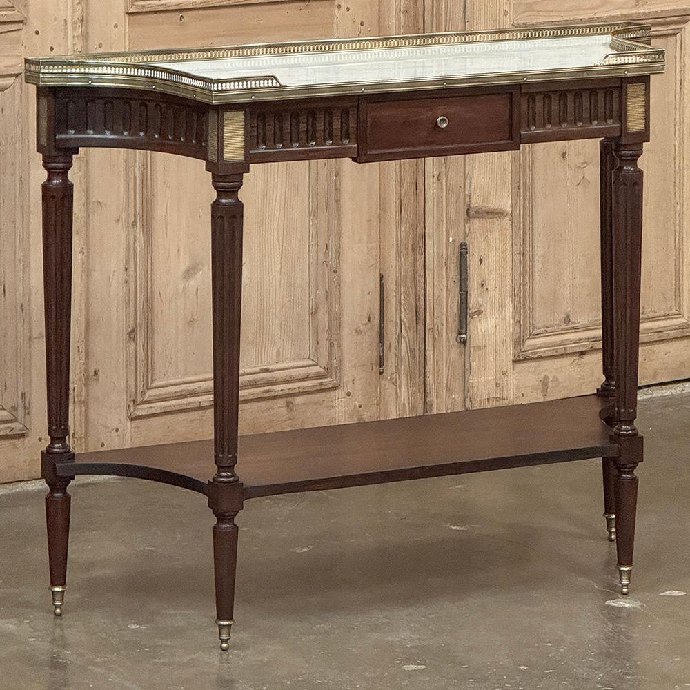 Antique French Directoire Consola Neoclásica de Caoba con Mármol de Carrara Directorio en venta