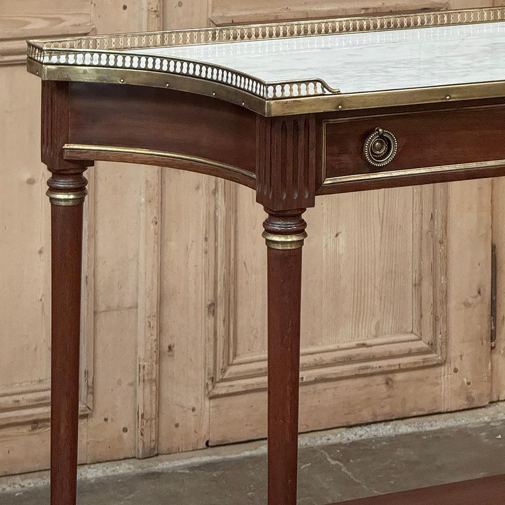 Brass Antique French Directoire Neoclassical Mahogany Console with Carrara Marble For Sale