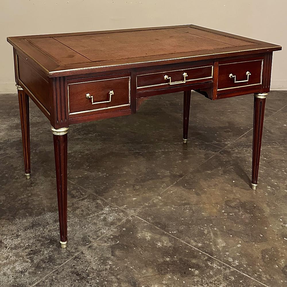 Hand-Crafted Antique French Directoire Neoclassical Mahogany Leather Top Desk For Sale