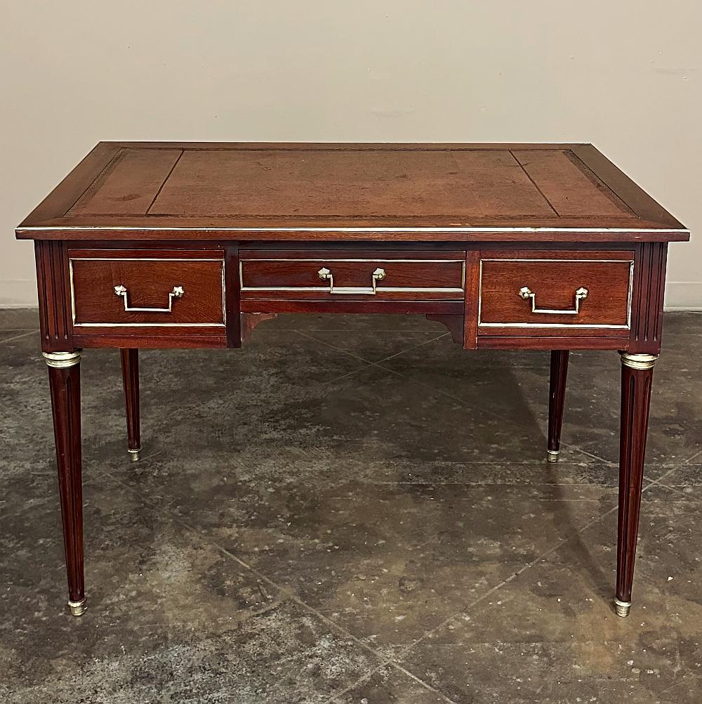 20th Century Antique French Directoire Neoclassical Mahogany Leather Top Desk For Sale