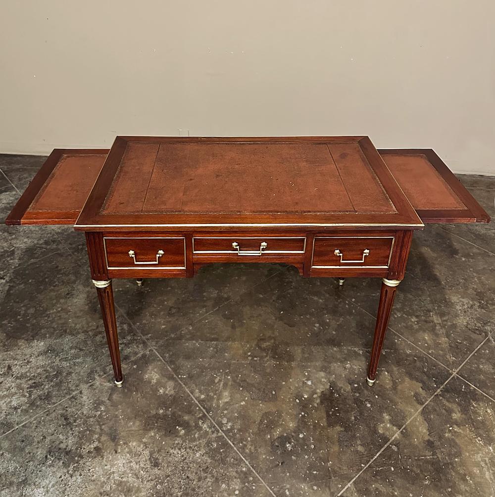 Brass Antique French Directoire Neoclassical Mahogany Leather Top Desk For Sale