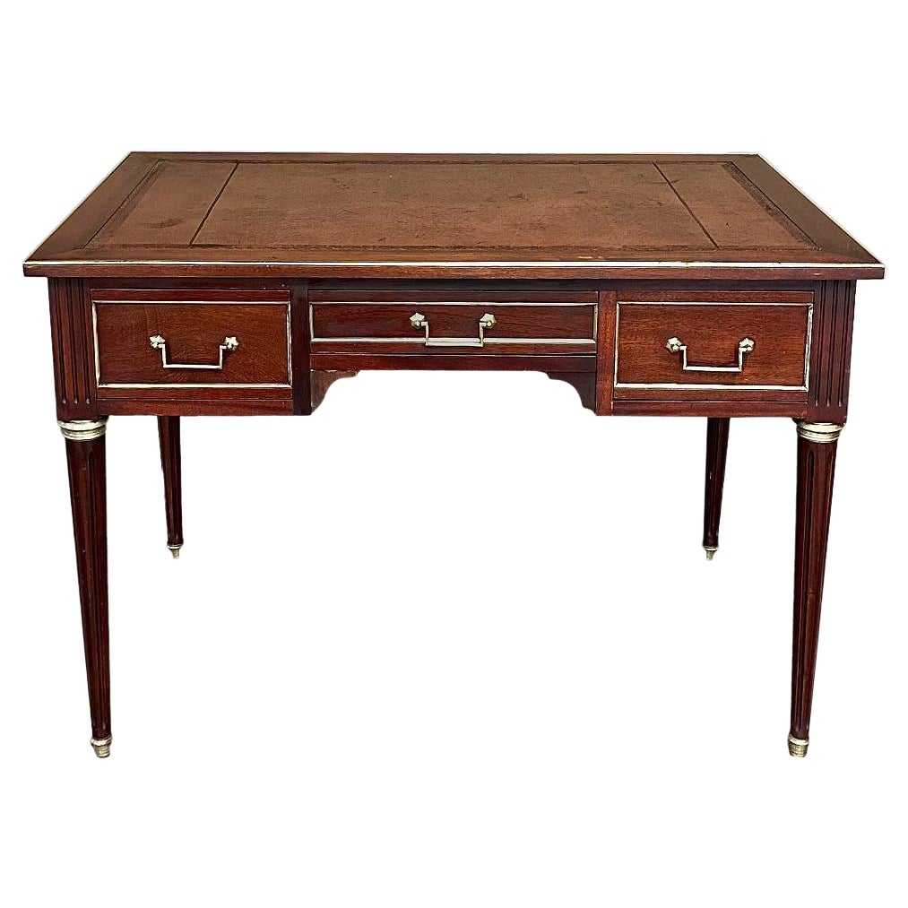 Antique French Directoire Neoclassical Mahogany Leather Top Desk
