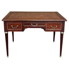 Antique French Directoire Neoclassical Mahogany Leather Top Desk