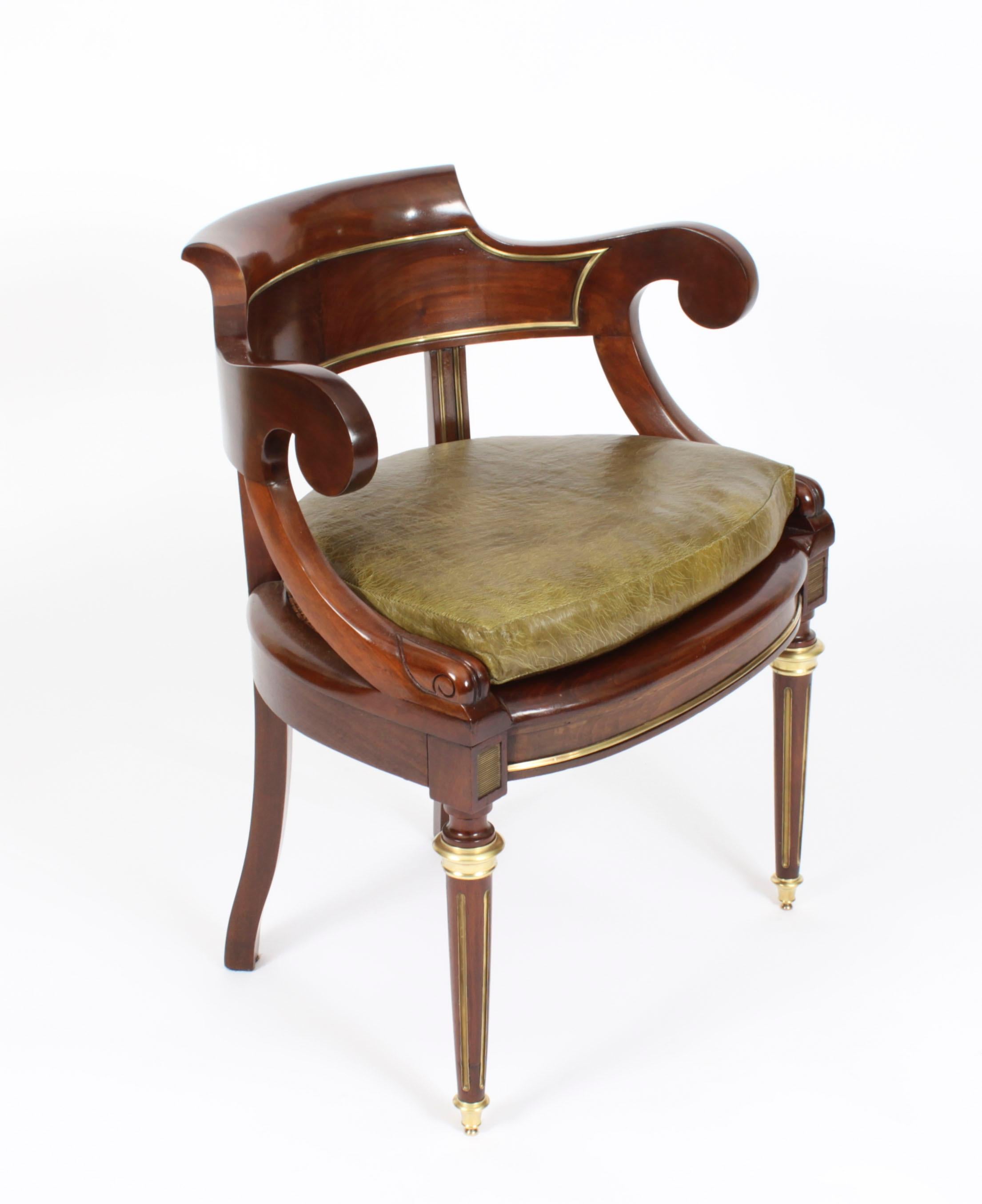 Antique French Directoire Ormolu Mounted Pedestal Desk & Armchair, 19th C 11