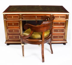 Antique French Directoire Ormolu Mounted Pedestal Desk & Armchair, 19th C