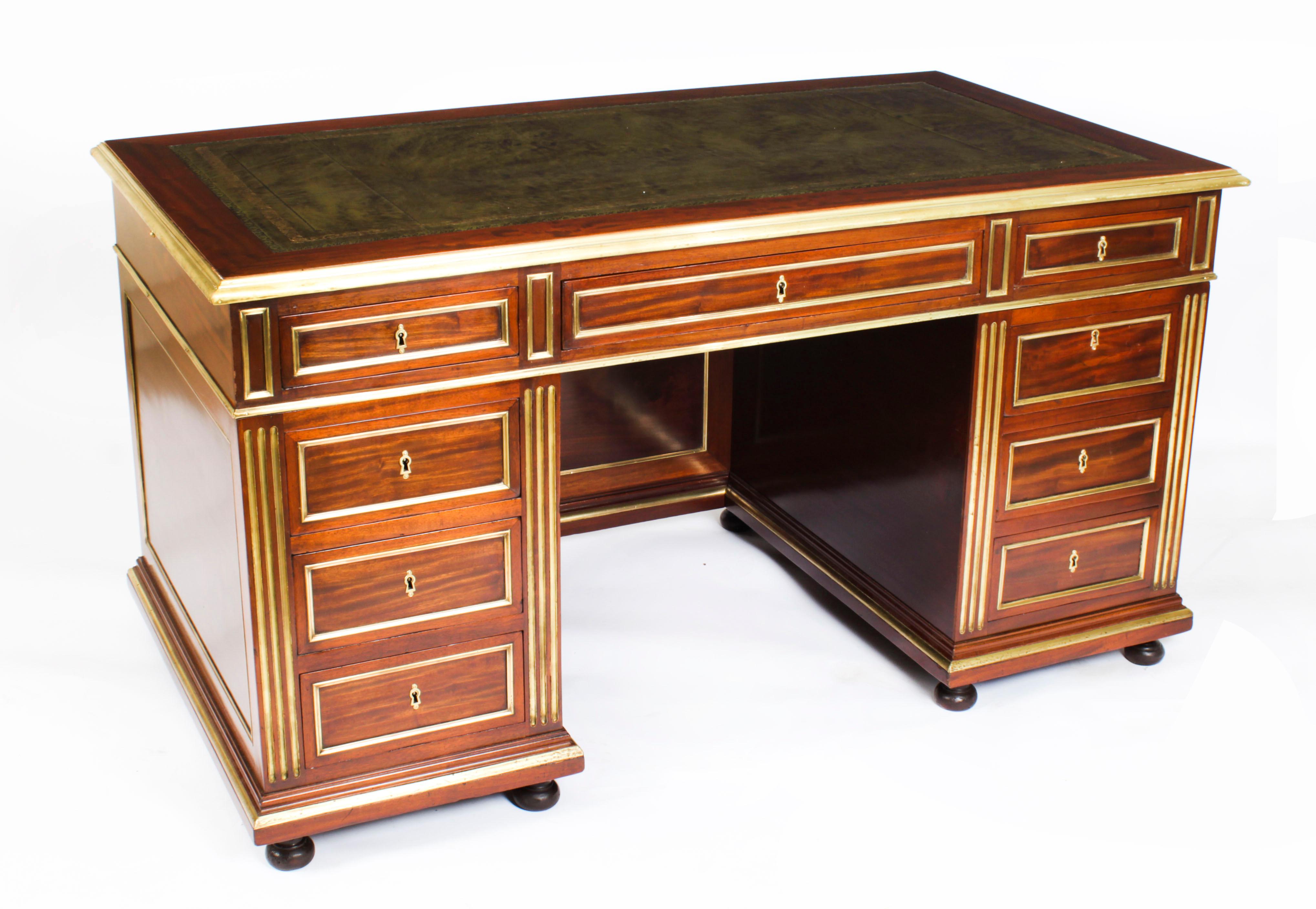 Antique French Directoire Ormolu Mounted Pedestal Desk & Armchair, 19th C In Good Condition In London, GB