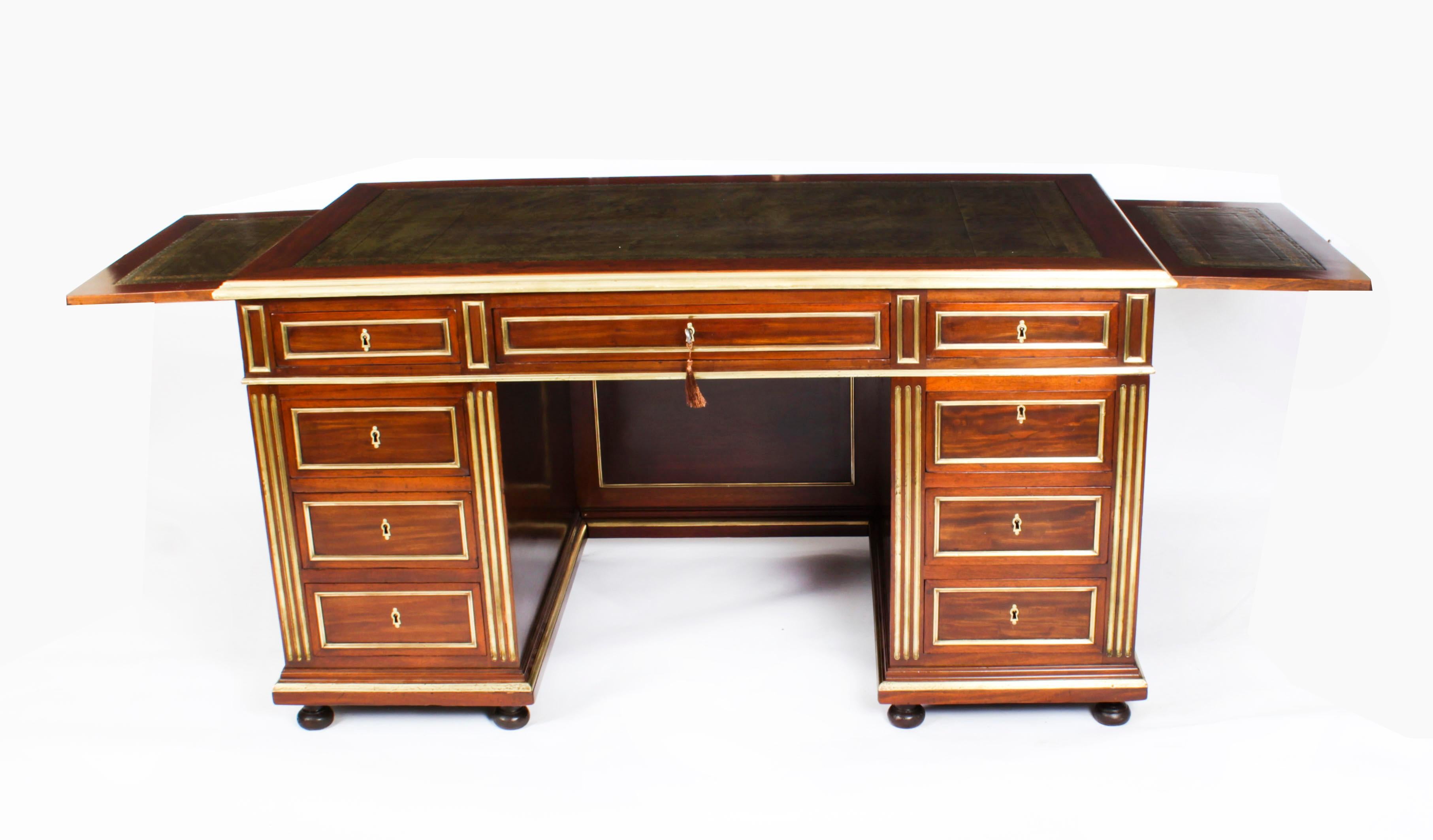 Mid-19th Century Antique French Directoire Ormolu Mounted Pedestal Desk & Armchair, 19th C