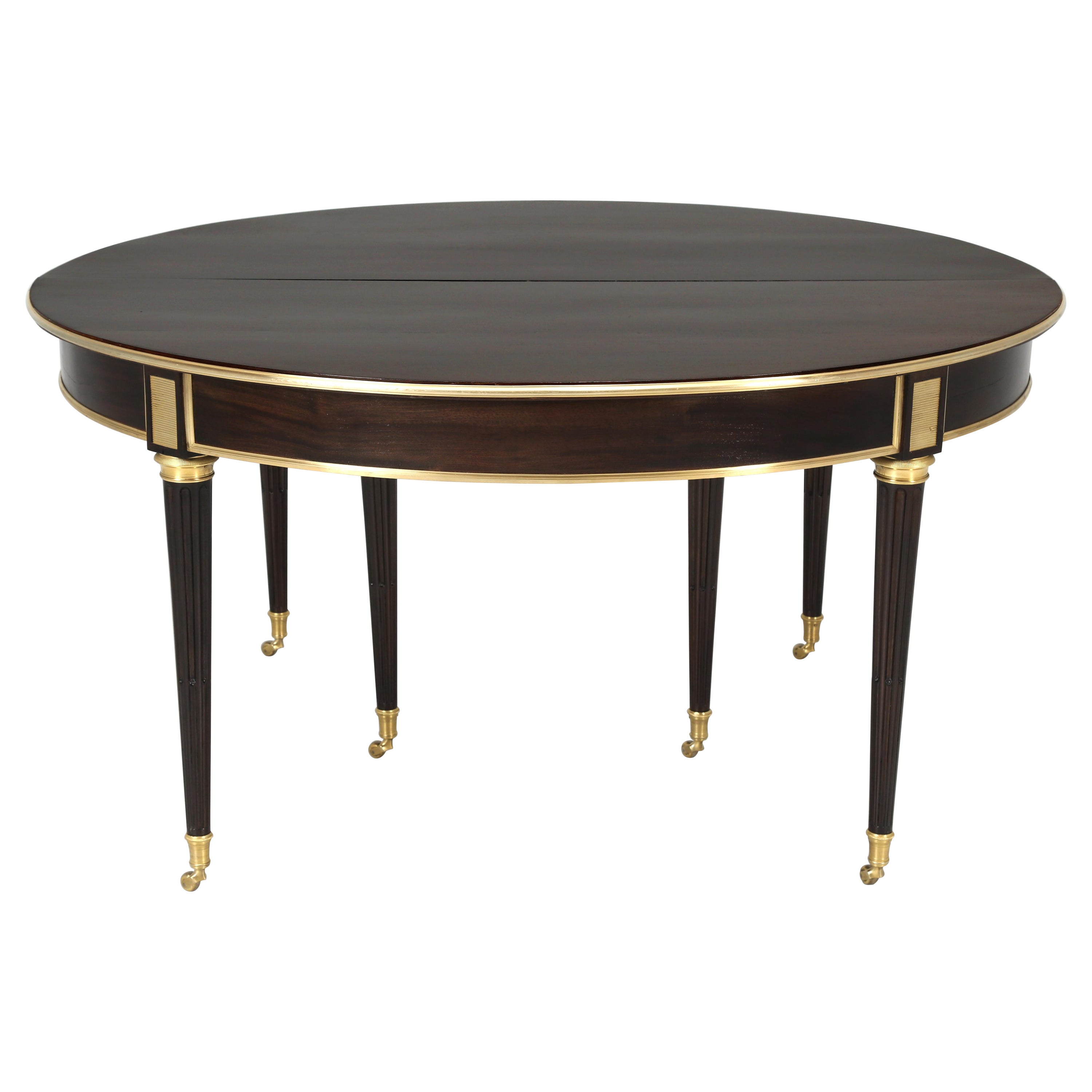 Antique French Directoire Solid Mahogany Dining Table, Exquisite Bronze Details