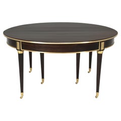 Antique French Directoire Solid Mahogany Dining Table, Exquisite Bronze Details