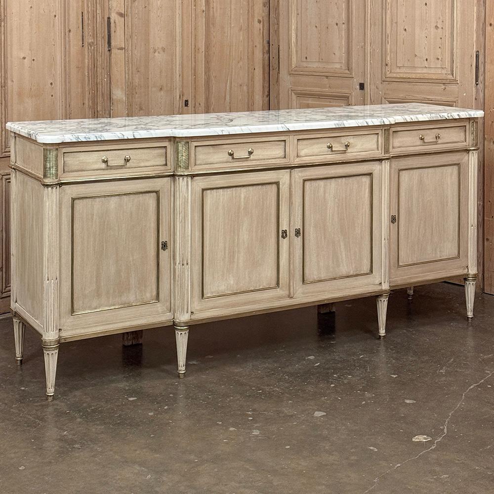 Antique French Directoire Buffet rayado con tapa de mármol de Carrara Directorio en venta