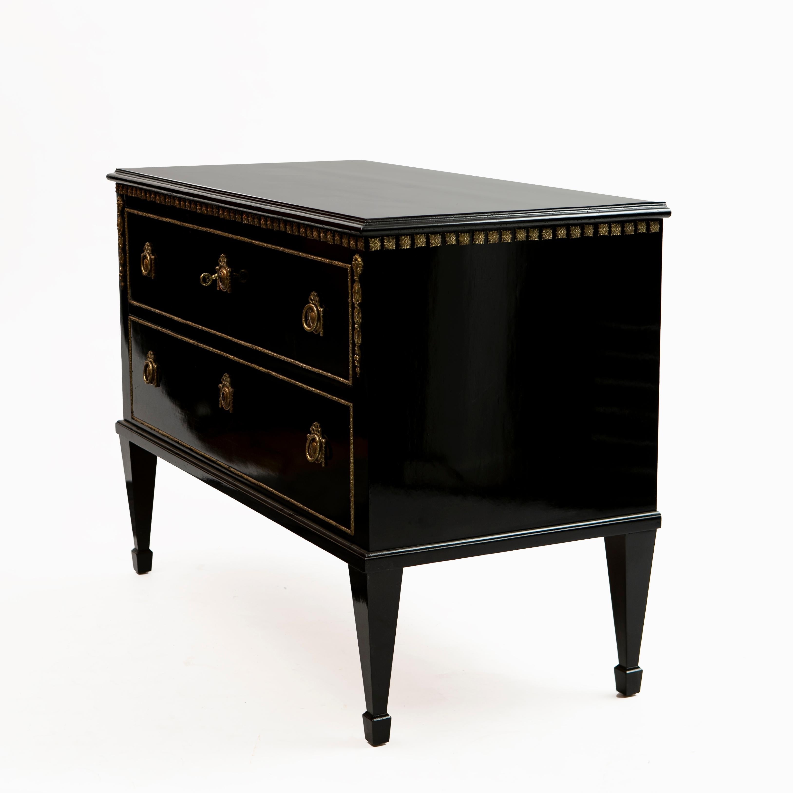 20th Century Antique French Directoire Style Black Polished Mahogany Commode