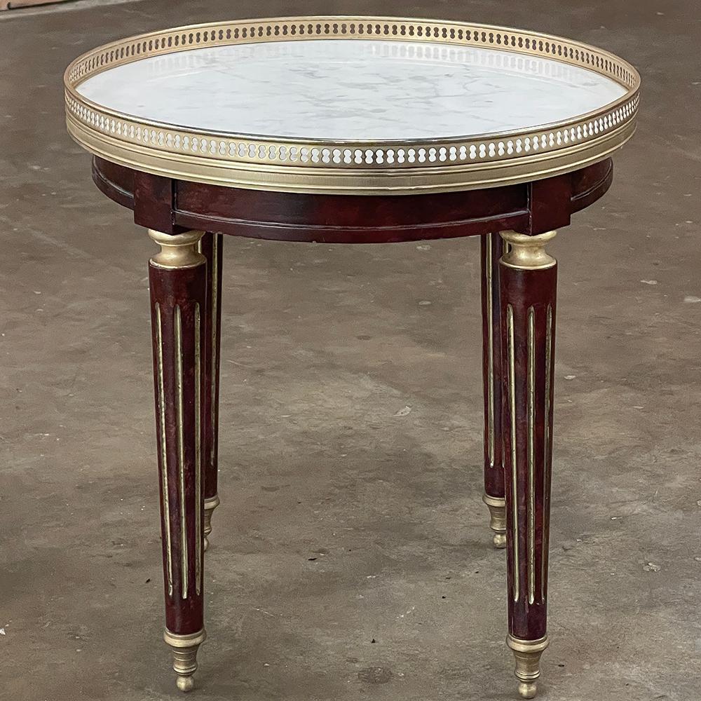 Hand-Crafted Antique French Directoire Style Bouillotte Side Table with Carrara Marble For Sale