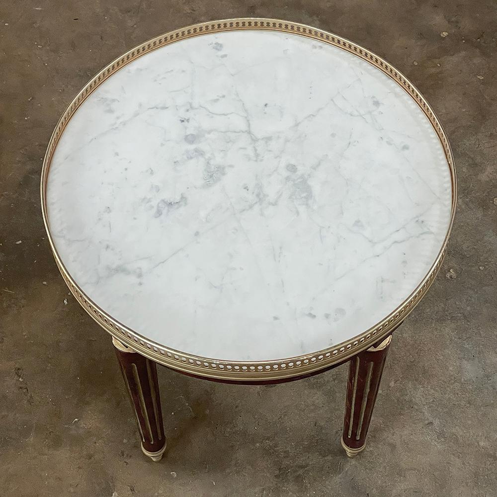 Brass Antique French Directoire Style Bouillotte Side Table with Carrara Marble For Sale