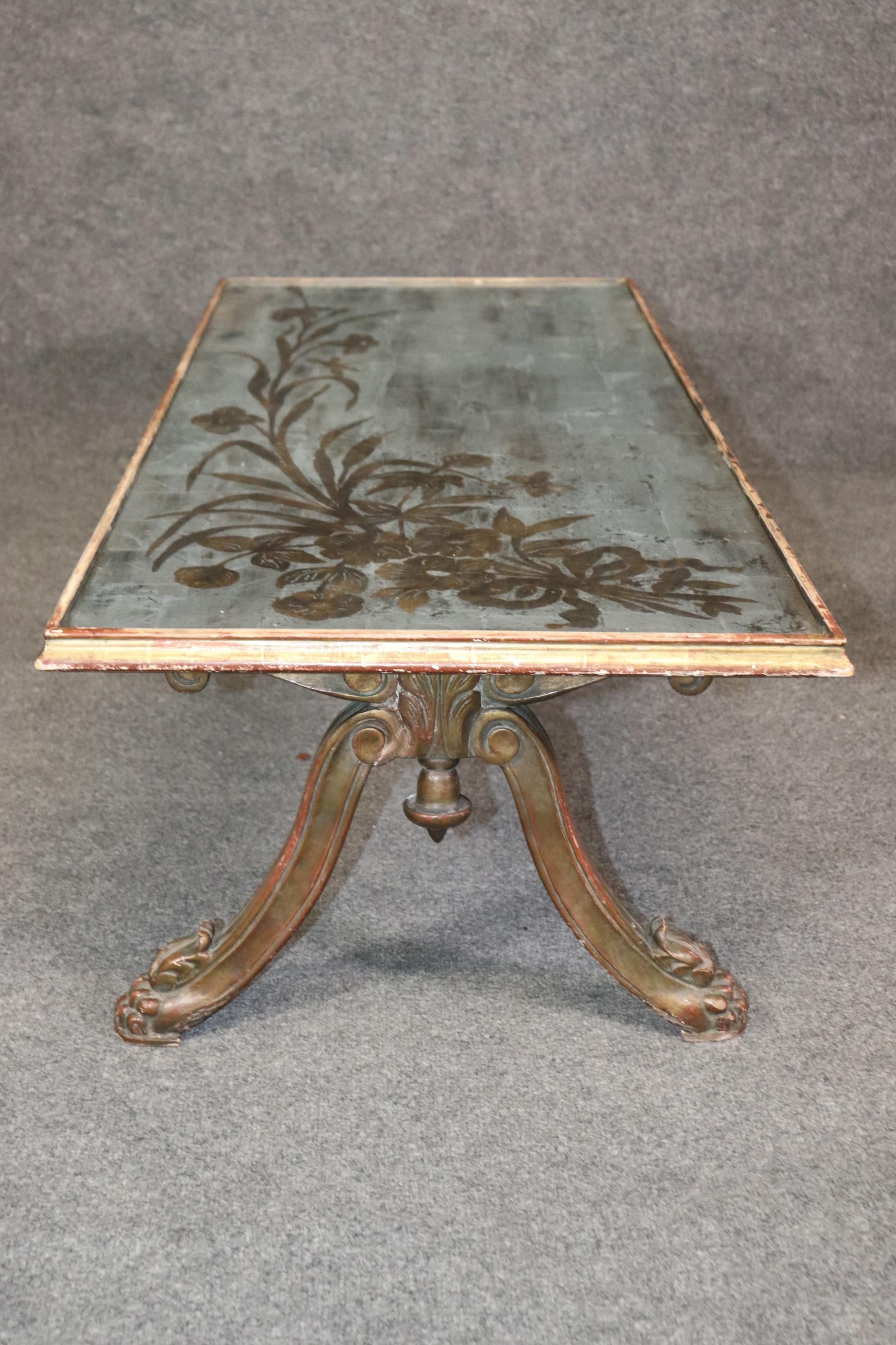 Argentine Antique French Directoire Style Eglomise Gilt Coffee Table Attributed to Jansen For Sale