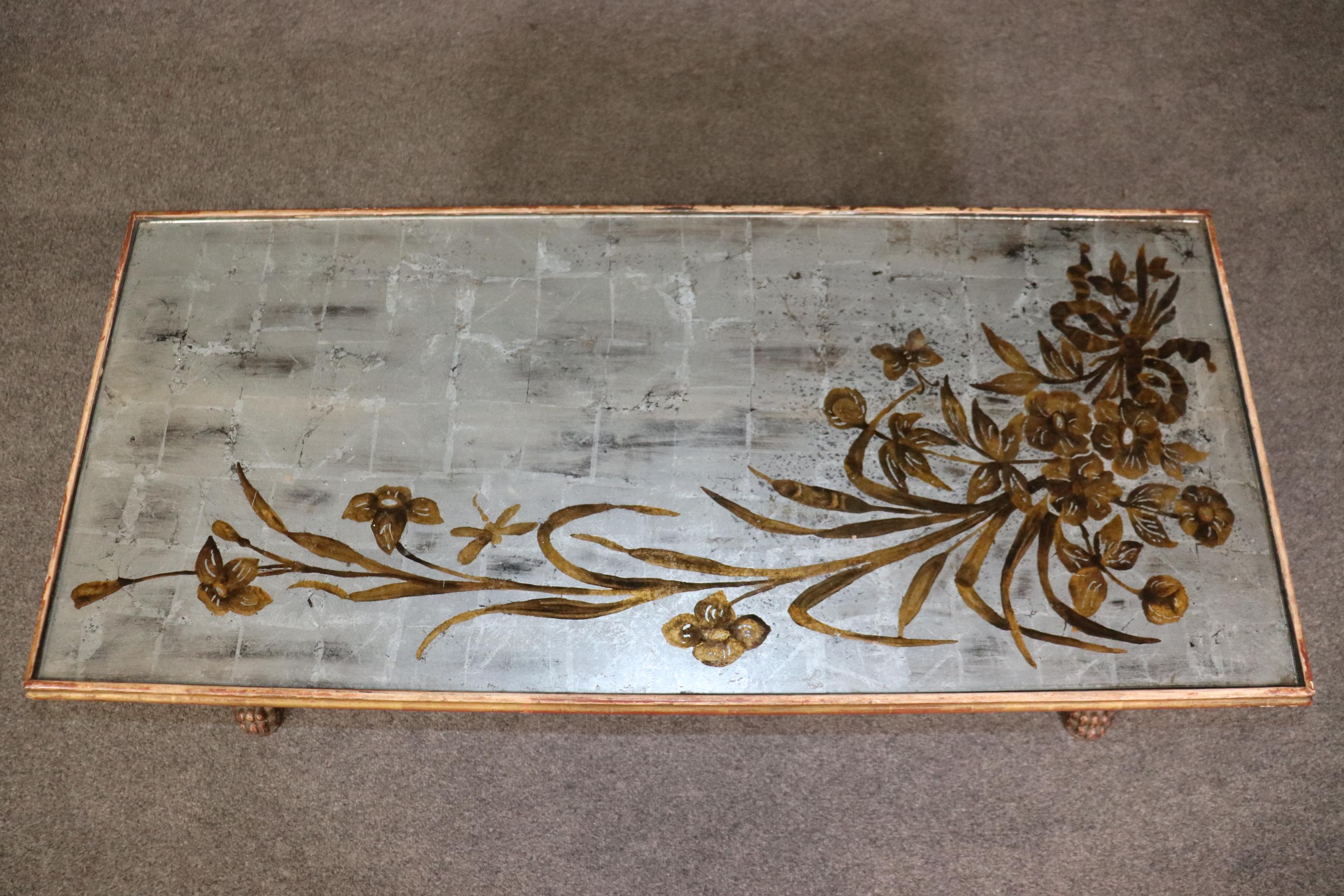Antique French Directoire Style Eglomise Gilt Coffee Table Attributed to Jansen For Sale 2