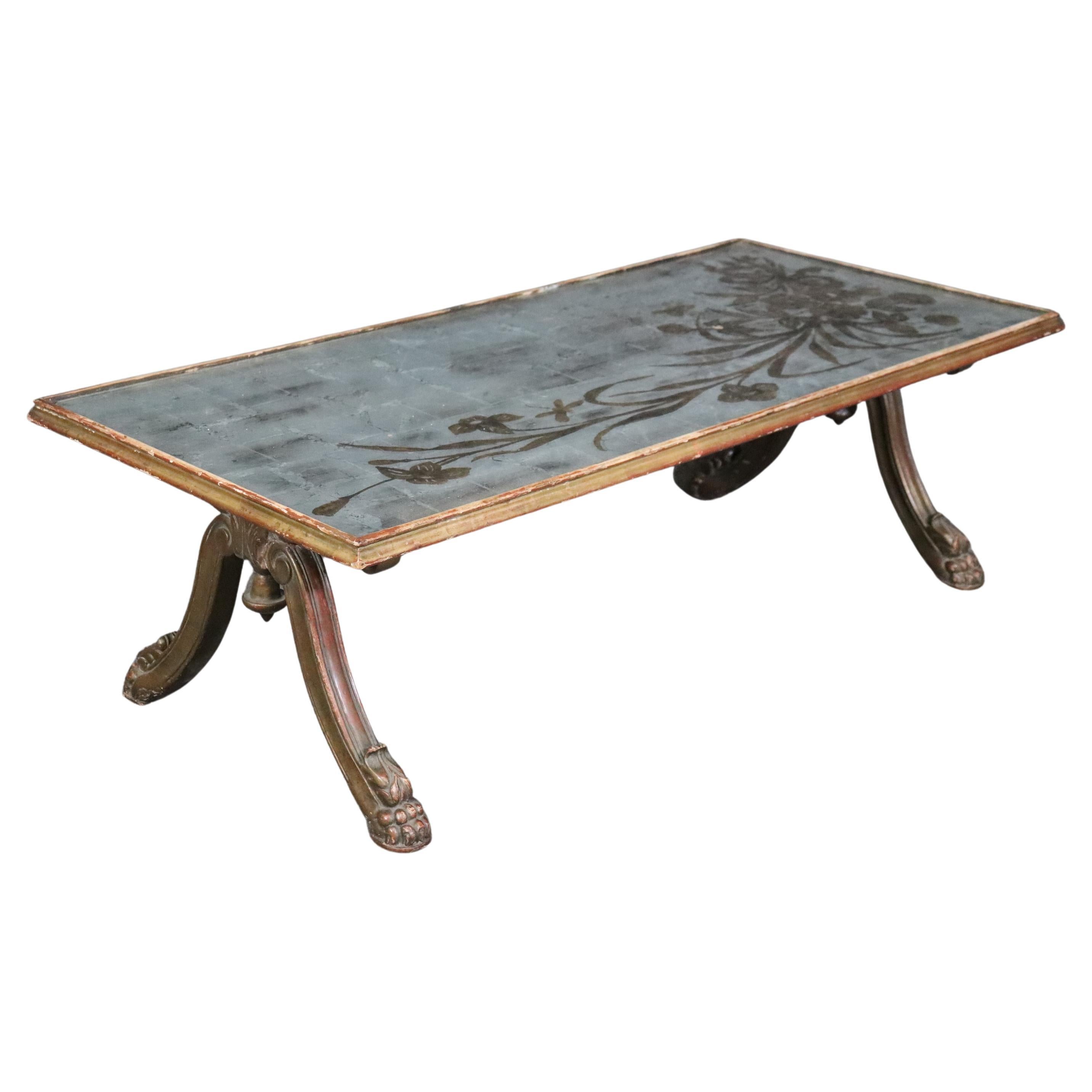 Antique French Directoire Style Eglomise Gilt Coffee Table Attributed to Jansen For Sale