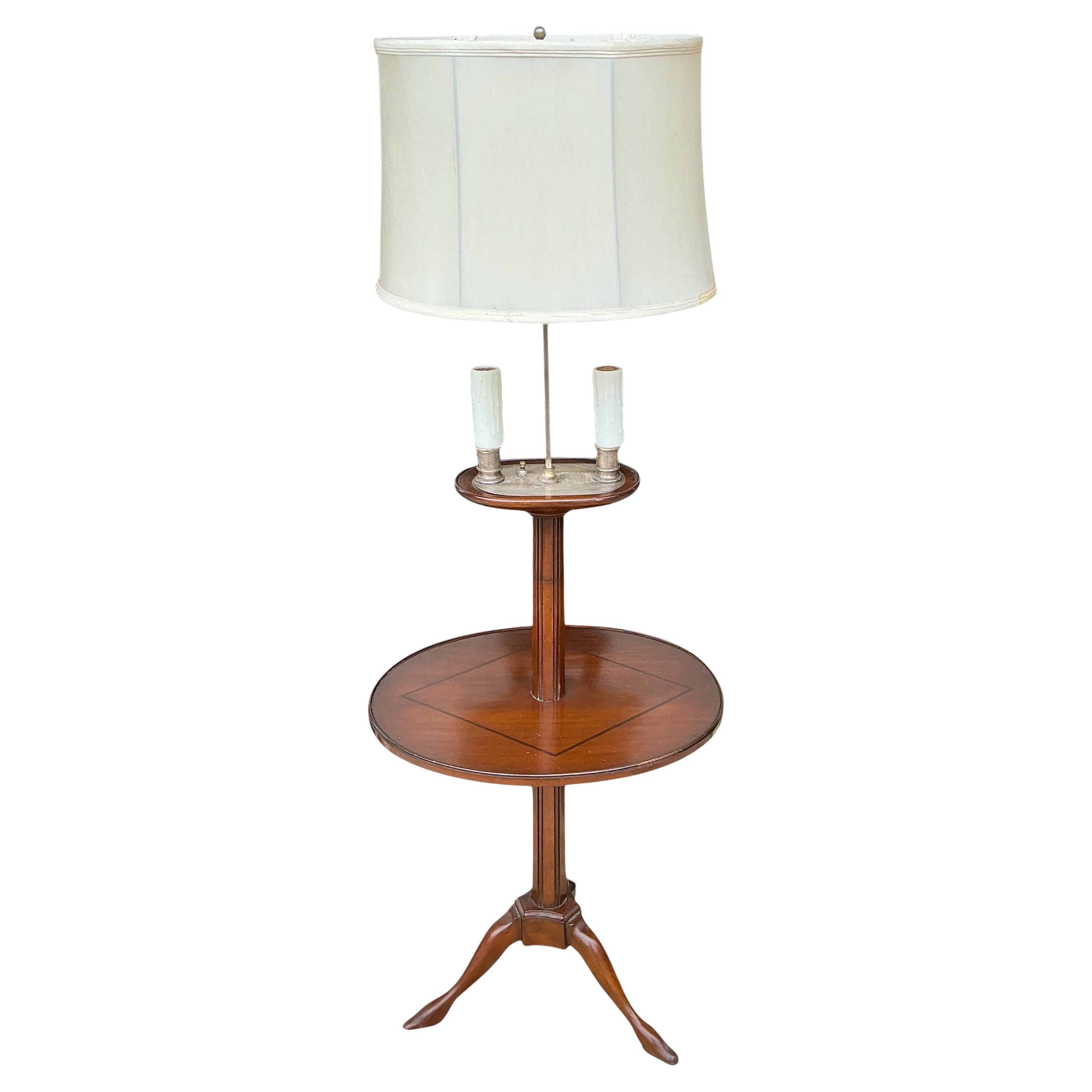 Antique French Directoire Style Floor Lamp W/ Table And Candelabra en vente