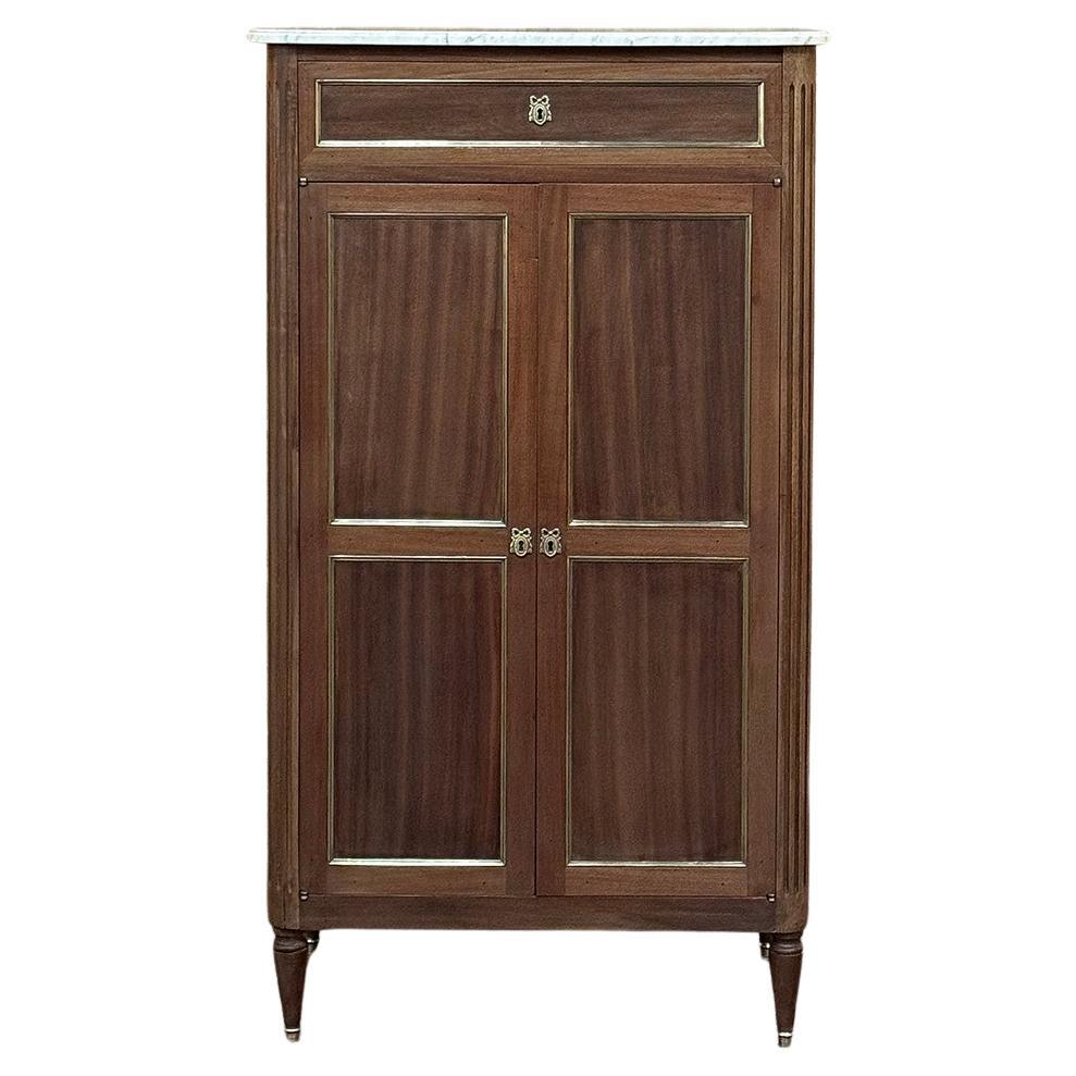 Antique French Directoire Cabinet in mogano con marmo di Carrara
