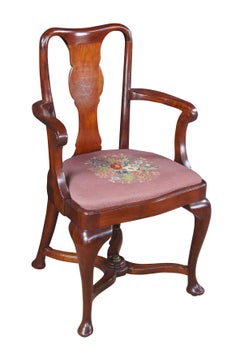 Antique French Directoire Style Mahogany Dining Arm Desk Chair Needlepoint Seat