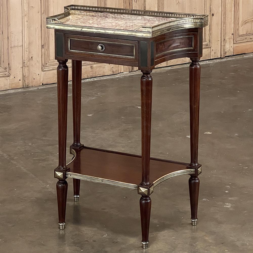 Hand-Crafted Antique French Directoire Style Mahogany Marble Top End Table, Nightstand For Sale