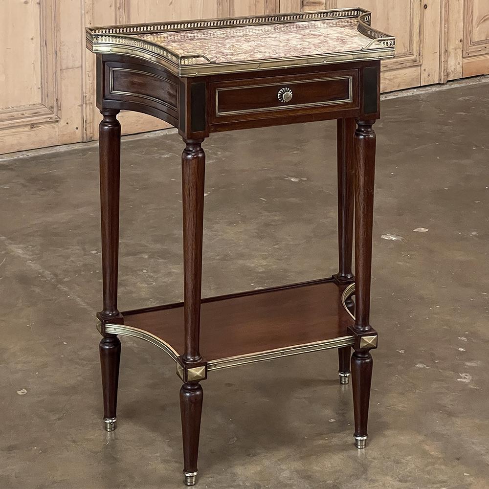 Antique French Directoire Style Mahogany Marble Top End Table, Nightstand In Good Condition For Sale In Dallas, TX