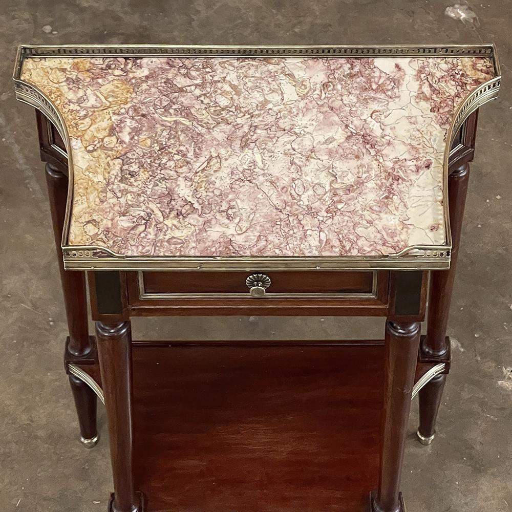 20th Century Antique French Directoire Style Mahogany Marble Top End Table, Nightstand For Sale