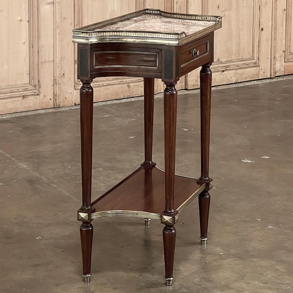 Antique French Directoire Style Mahogany Marble Top End Table, Nightstand For Sale 3