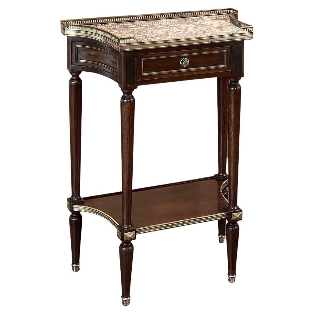 Antique French Directoire Style Mahogany Marble Top End Table, Nightstand