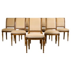 Antique French Directoire Style Sillas de Comedor con Terciopelo Crema de Mantequilla - Set de 8
