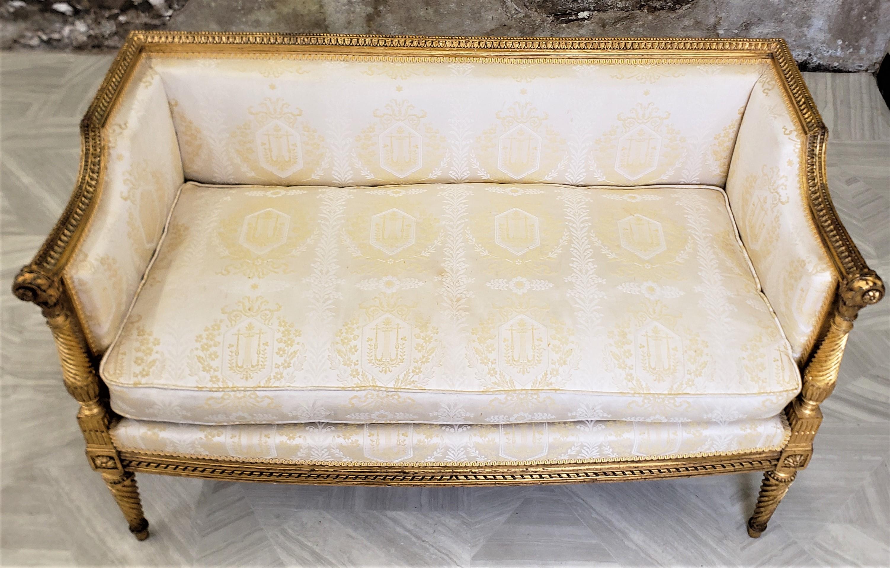 Antique French Directoire Styled Settee with Hand-Carved Giltwood Accents 5