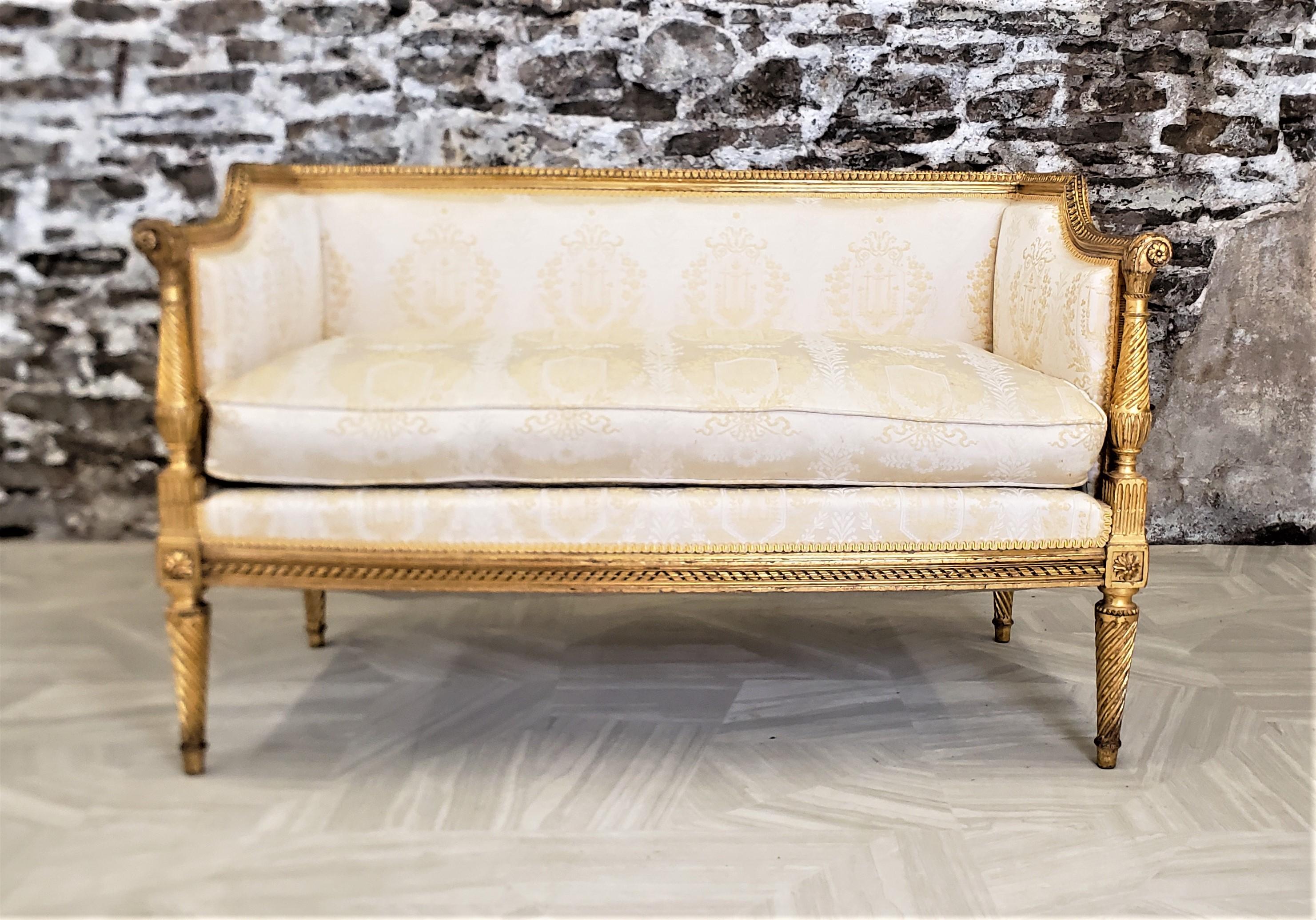 Antique French Directoire Styled Settee with Hand-Carved Giltwood Accents In Good Condition In Hamilton, Ontario