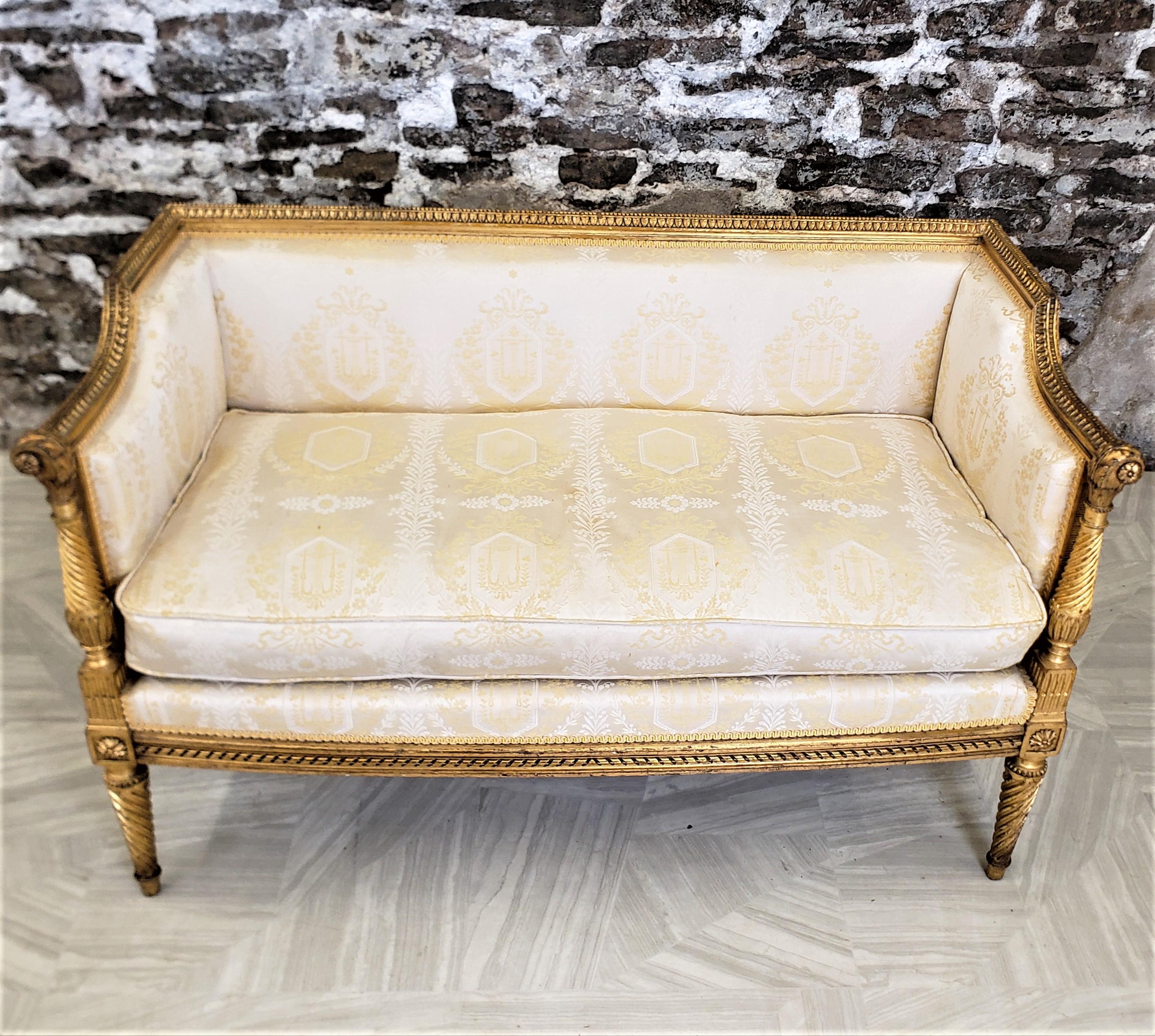 20th Century Antique French Directoire Styled Settee with Hand-Carved Giltwood Accents