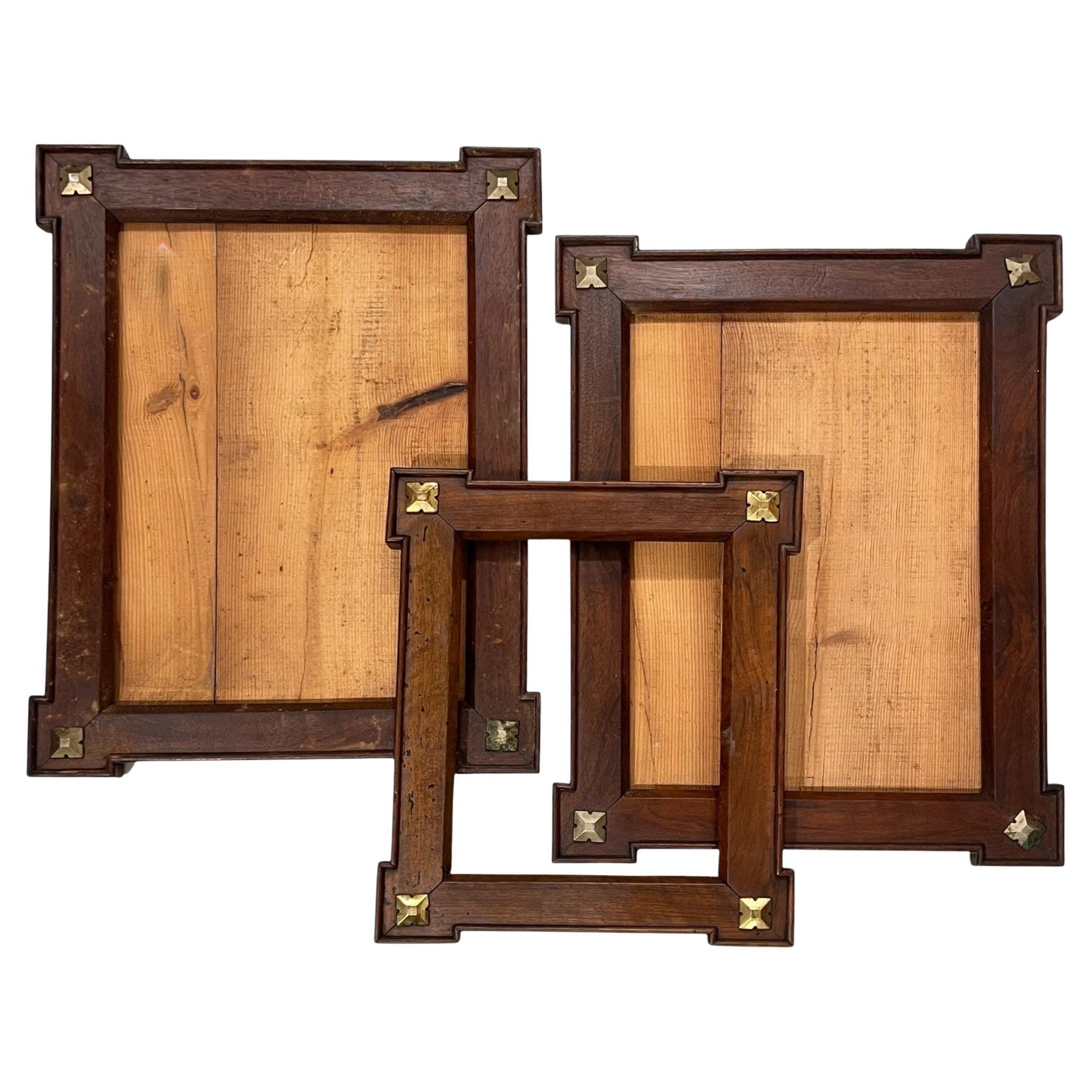 Antique French directoire Cornici in noce con ottone - Tre cornici