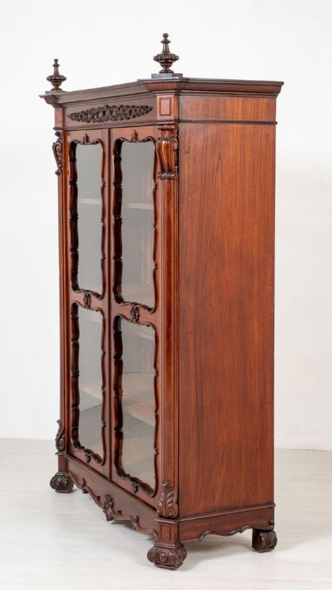 Mahogany Antique French Display Cabinet, Carved Bijouterie, 1880