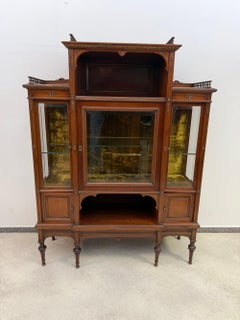 Antique French Display Cabinet Vitrine with Glass Doors, Carved Wood