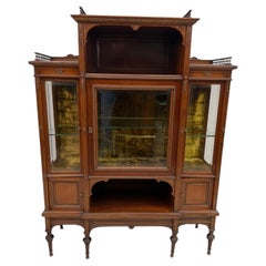 Antique French Display Cabinet Vitrine with Glass Doors, Carved Wood