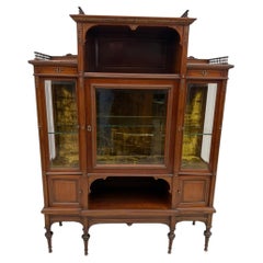 Antique French Display Cabinet Vitrine with Glass Doors, Carved Wood