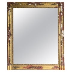 Antique French Distressed Gesso Framed Overmantel Mirror, 19.